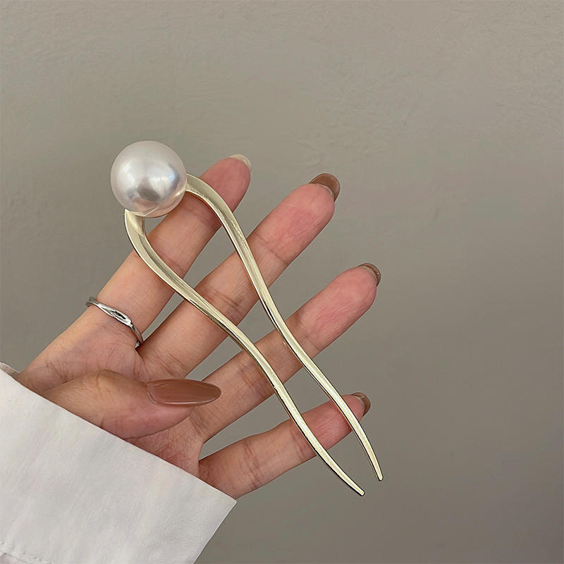 Nuevas horquillas de perlas coreanas en forma de U, pasadores de Clip de Metal para el cabello, palillos para el cabello para mujeres y niñas, accesorios para peinados,: Gris