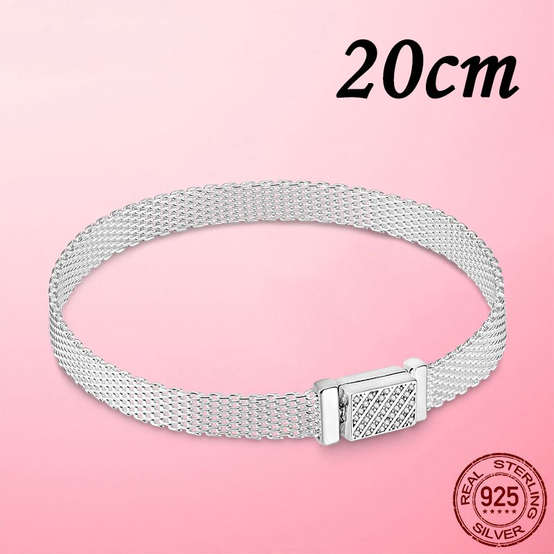 Silver Bracelet 925 Sterling Silver &amp; Rose Gold Cubic Zircon Clasp Reflection Bracelet for Women DIY Silver Jewelry: PTB031-20