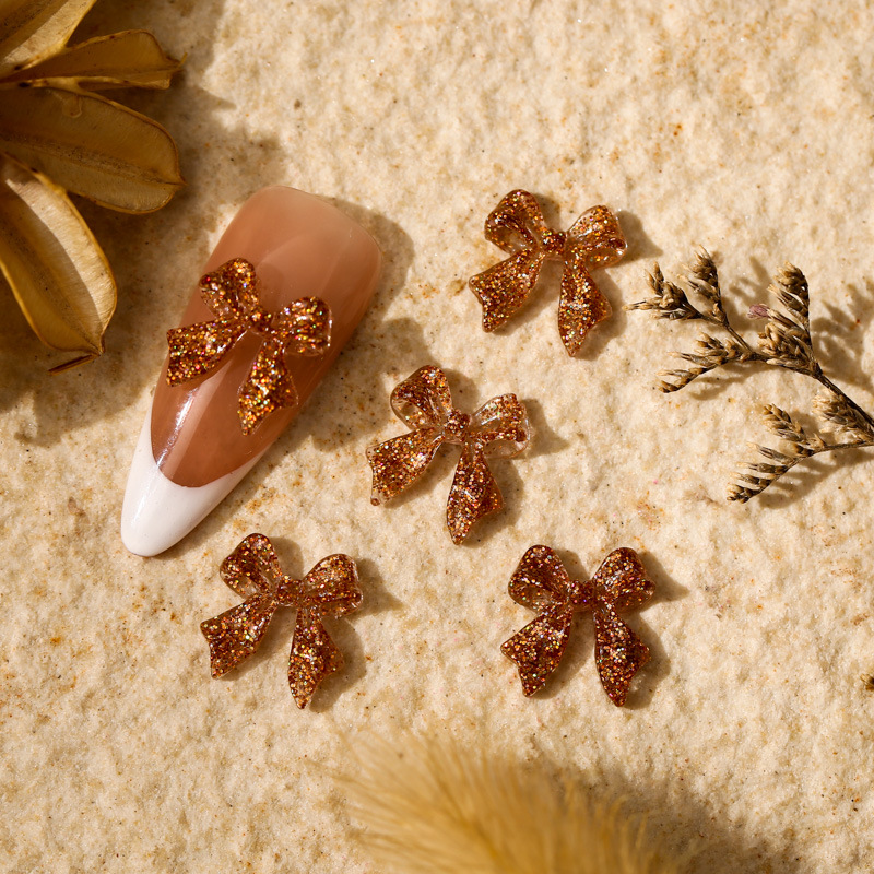 50 Uds. De lazos largos de resina rosa para decoración de uñas, lazos para uñas de hadas esmerilados 3D Kawaii, piezas de decoración, accesorios para uñas de japonés DIY: YELLOW