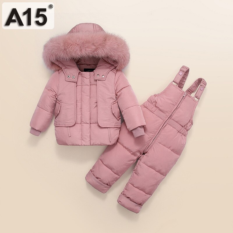 A15 unisex peuter jongens winterjas dons afneembare muts set broek kinderen kinderkleding meisjes babyjassen maat 12m 2 3 jaar: K38-  x -901 roze / 2t