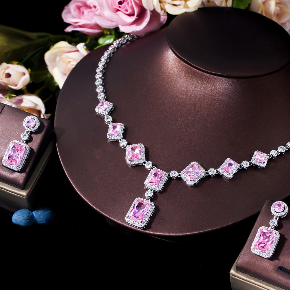 Cwwzircons White Cubic Zirkoon Verharde Bruiloft Bruids Ketting En Oorbellen Sets Sieraden Voor Vrouwen Party Dress Accessoires T626