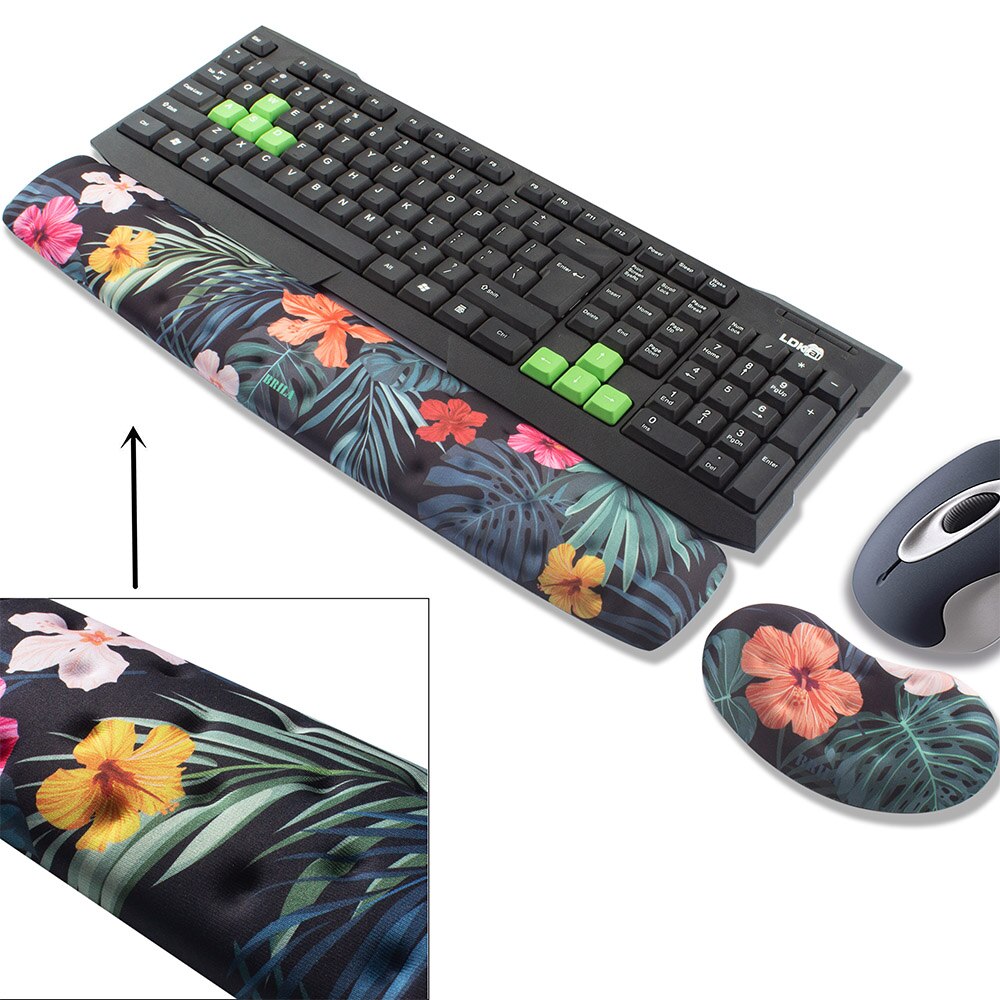 Almofada da almofada do apoio do descanso do pulso do rato & do teclado da ergonomia da espuma da memória de brila para o trabalho de escritório e o jogo de computador, alívio da dor do pulso: Floral Bundle