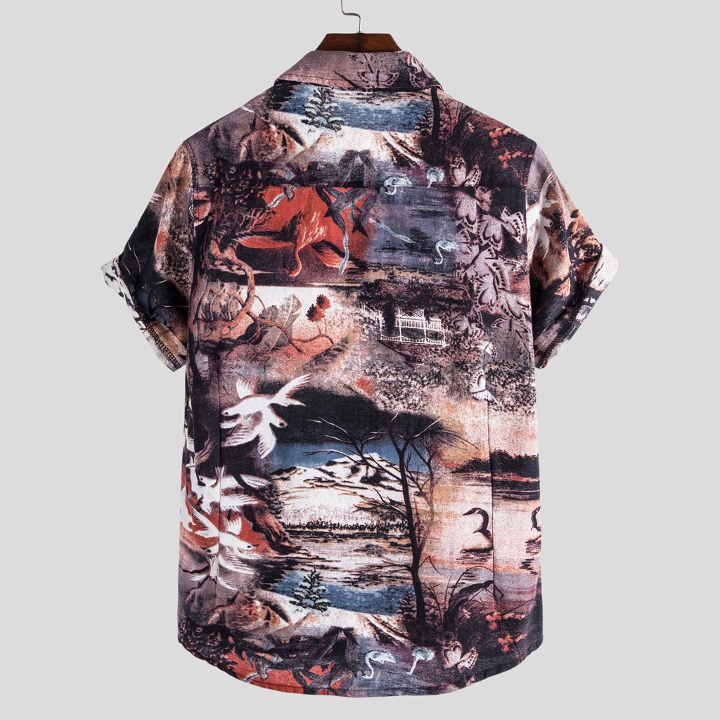 Sommer mand skjorte herre bomuld kortærmet blomsterprintede løse hawaiiske strandskjorter plus størrelse mænd 5xl camisa masculina  #3