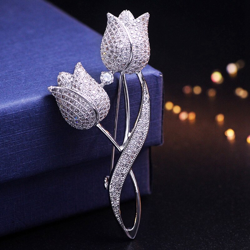 Tulpe Blume Cz Brosche Stift Elegante Rose Blume kubisch Zirkon Broschen Für Hochzeit Kostüm Zubehör Schmuck