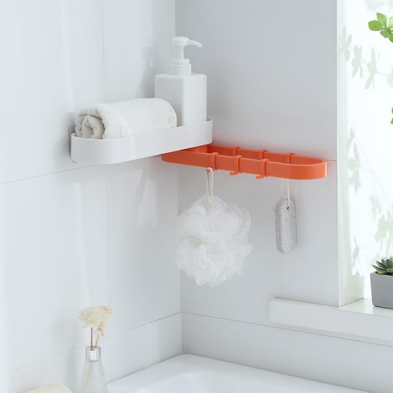 Double Layer Rotating Storage Rack Organizer Bathroom Pole Shelves Shampoo Tray Stand Holder Wall Mounted Towel Rack With Hooks