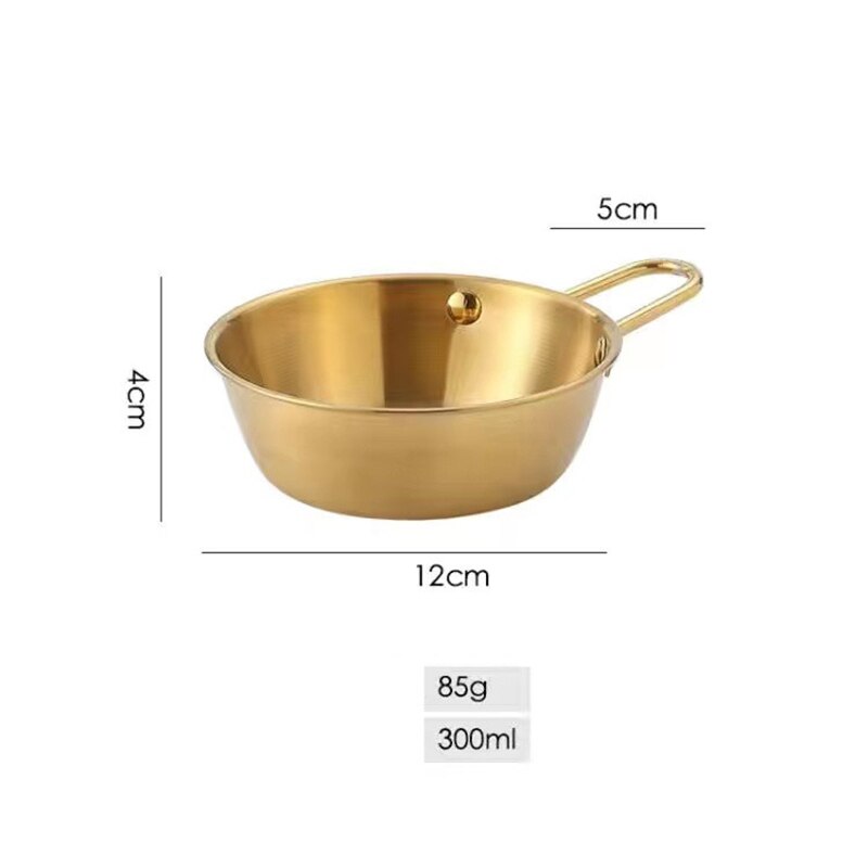 304 Stainless Steel Korean Rice Wine Bowl Rice Bowl Seasoning Cooking Kitchen Soup With Handle Ramen Pot Salad Mixing Bowl: Gold 12 cm