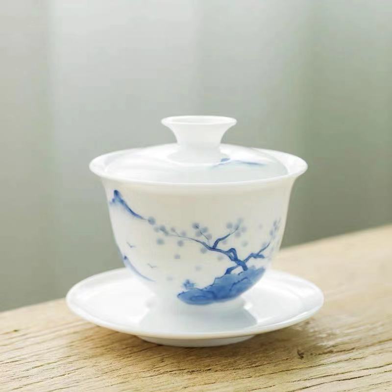 Ręcznie malowane na niebiesko-i-biała porcelana Gai blady Cha filiżanka ceramiczna królowa Sancai miska herbata Kung Fu skorupa jajek soopera De Ceramica Gaiwan: pokrywa bowl A