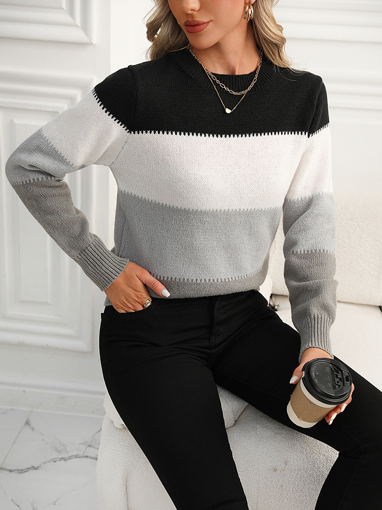 Suéter de punto para mujer, jerséis de colores suaves con contraste, suéteres básicos, informal, ropa de mujer para Otoño e Invierno, tendencia 2024