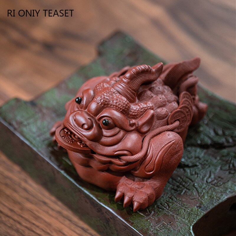 Adornos de estatua de sapo dorado hechos a mano, escultura de Mascota de té de arcilla púrpura Yixing, artesanías, juego de té chino, de decoración