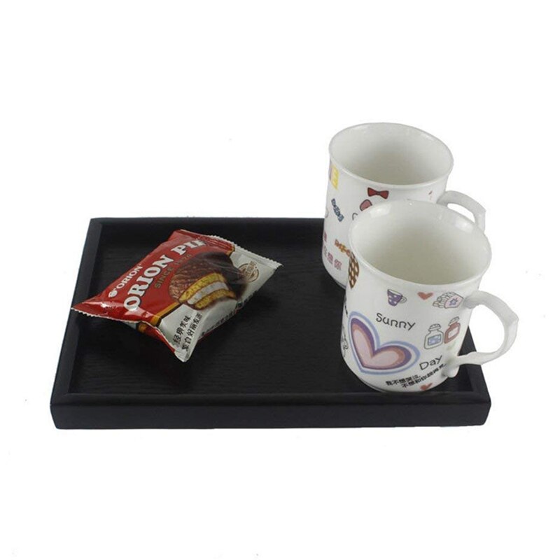 Wooden Serving Tray Tea Dishes Plate- Black