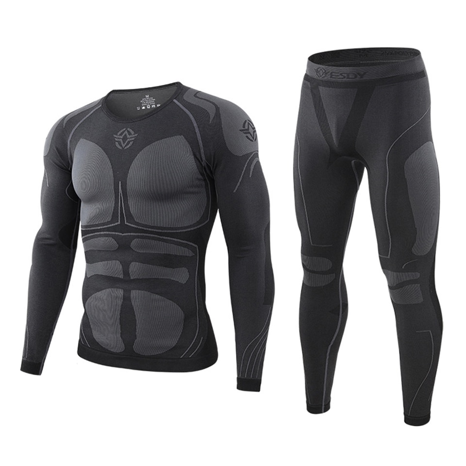 Inverno aqueça os homens roupa interior de esqui conjunto jaqueta de esqui e calças térmica secagem rápida roupas para esqui/snowboard/ciclismo