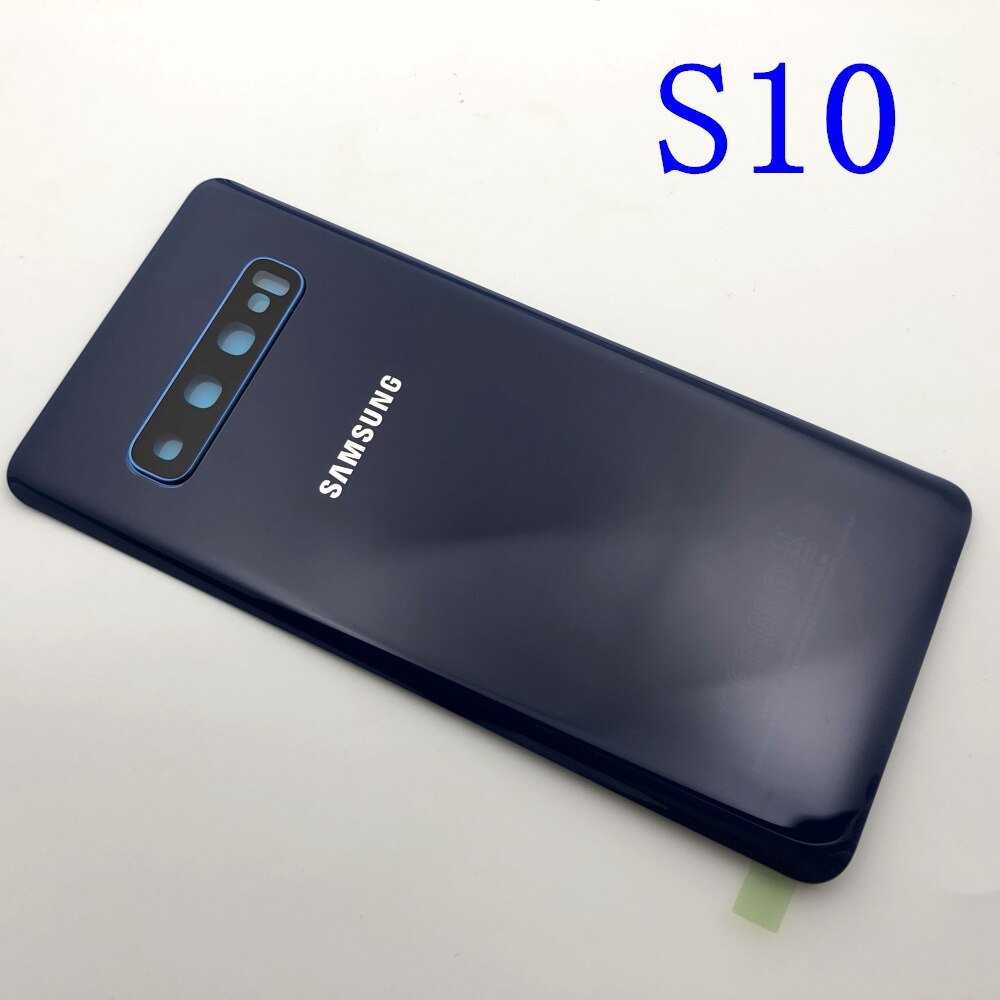 Posteriore di Vetro di Ricambio Per Samsung Galaxy S10 S10e S10 Più S10 + Copertura Posteriore Della Batteria del Portello Custodia di Cassa Della Macchina Fotografica di Vetro lente Telaio: S10 blue