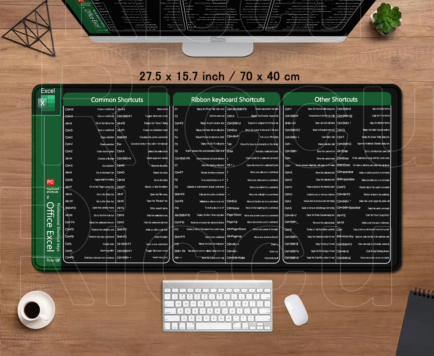 Große erweiterte Bürocomputer-HD-Schreibtischunterlage Riccu Excel Shortcuts Mauspad Xxl-Tastatur-Mauspad mit rutschfester Basis mit genähtem Rand: XS / orange