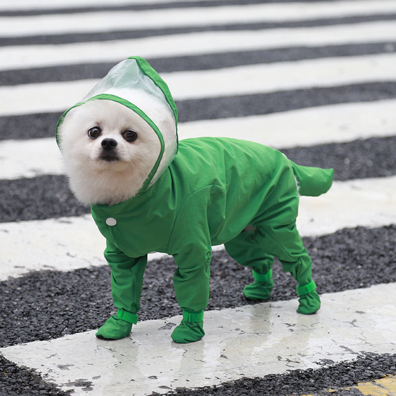 Chubasquero con todo incluido para mascotas, Botas de lluvia, chaqueta impermeable para gato y perro, chaqueta de poliéster con capucha para mascotas, ropa de cuatro patas de: green / S