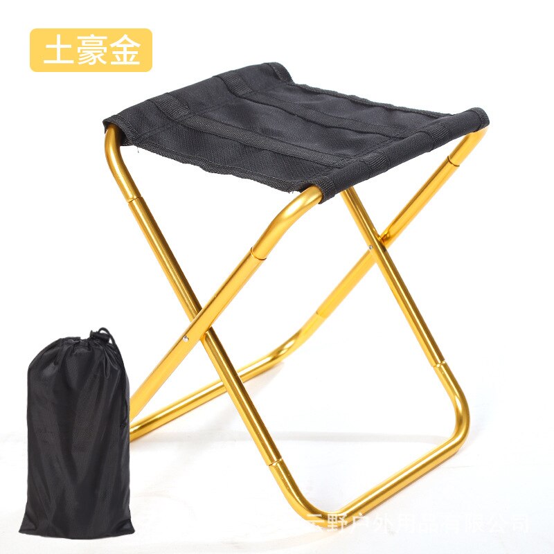 Folde lille skammel bænk skammel bærbar udendørs hoppe ultra let metro tog rejse picnic camping fiske stol foldbar: Guld stol