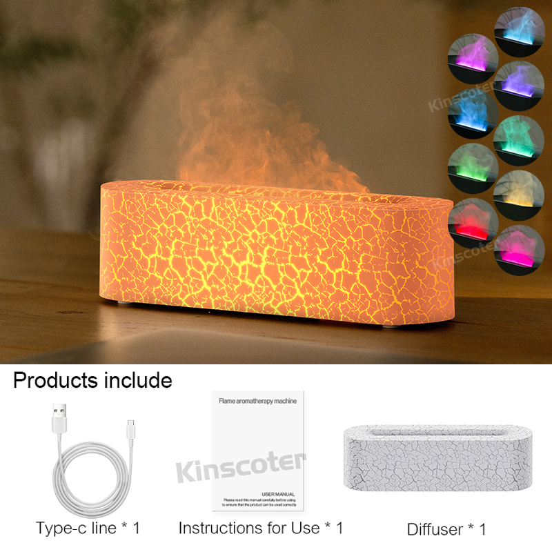 KINSCOTER RGB Vlam Aroma Diffuser Luchtbevochtiger Ultrasone Cool Mist Maker Fogger LED Essentiële Olie Fire LED Lamp Difusor: WHITE