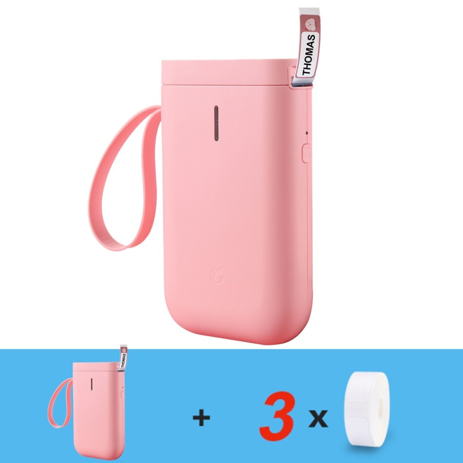 D11 bærbar håndholdt termisk etiket printer bluetooth label maker bærbar lomme trådløs label printer til hjemmekontor brug: Med 3 ruller pink