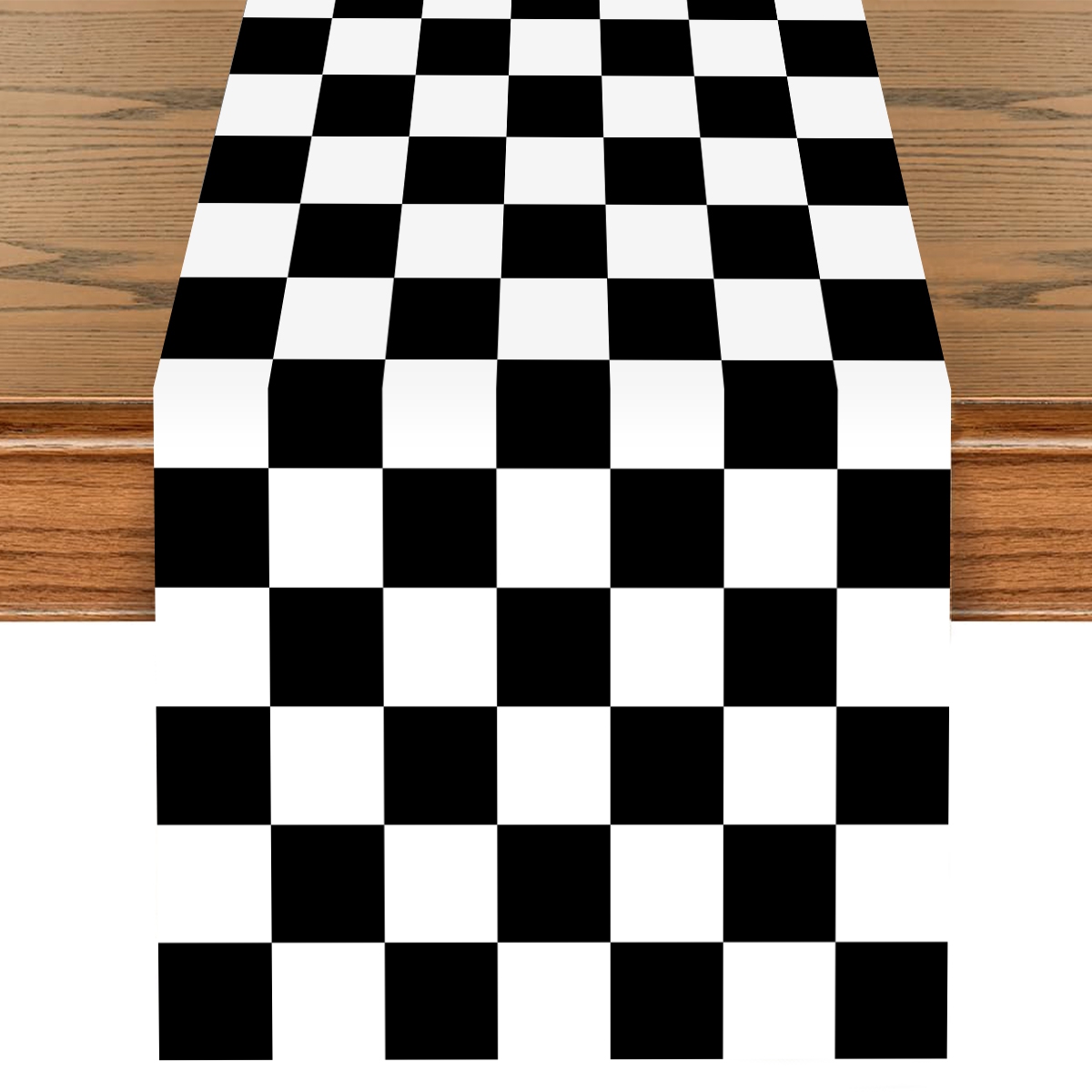 1pc Black White Checkered Table Runner Soccer Party Polyester Table Cover for Kitchen Home Birthday Party Picnic Supplies