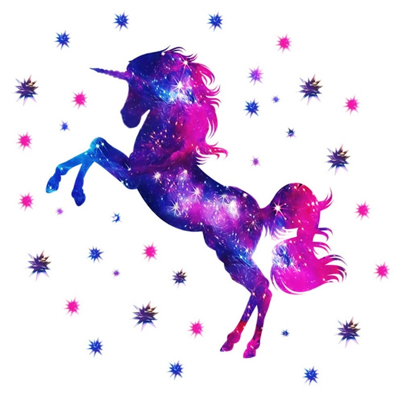 Cartoon Galaxy Unicorns Star Wall Stickers DIY Home Wall Decals Kids Living Room Bedroom Wallpaper Girls Room Decor