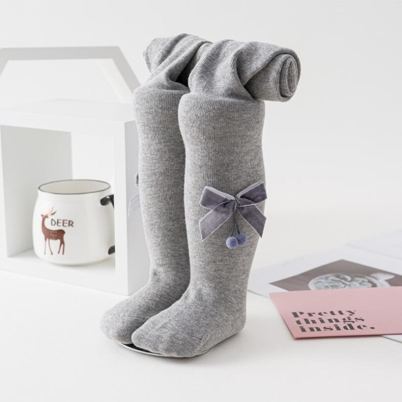 0-24M Kinderen Lente Herfst Fluwelen Strik Panty Katoenen Baby Meisjes Panty Kinderen Gebreide Baby Collant Panty Voor meisjes Sok: grey / 0 to 12m