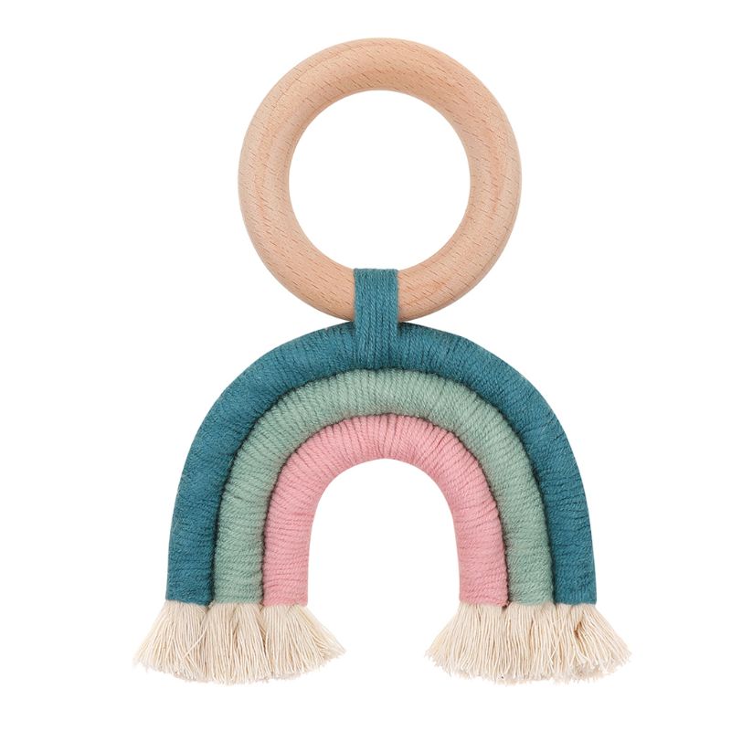 Christmas Baby Rainbow Teething Ring Safety Wooden Teether Baby Care Shower C6UF