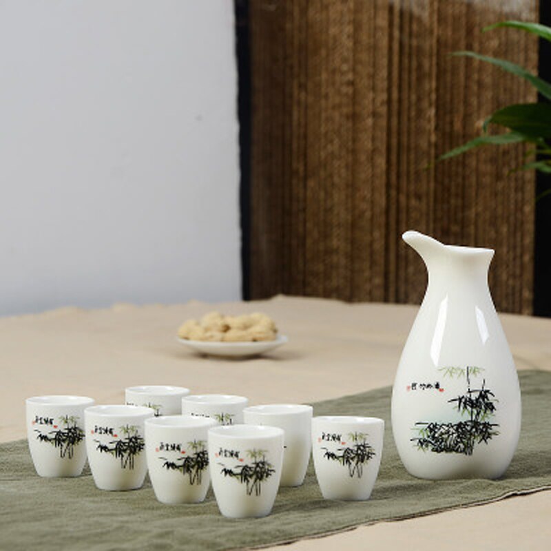 Set van 9 keramische sake potten, kannen, sterke drank, sterke drank, japanse sake wijnset, alcoholische drank, bar, drinkgerei, bekerset: Stijl 8