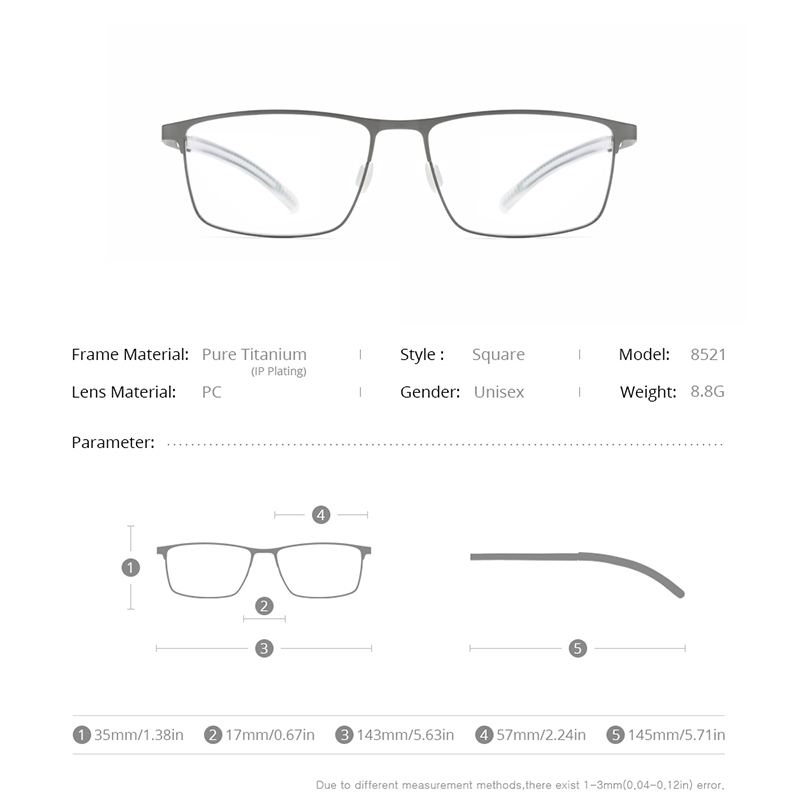 FONEX – Monture de lunettes en titane pour homme, carrée, convient à la prescription optique, myopie, avec du silicone antidérapant, , référence 8521