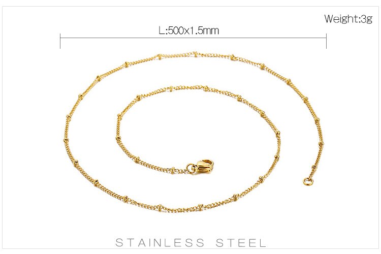 1,5mm Edelstahl Perlen Ketten Frauen Halsband Lange Halskette Pullover Zubehör Schmuck