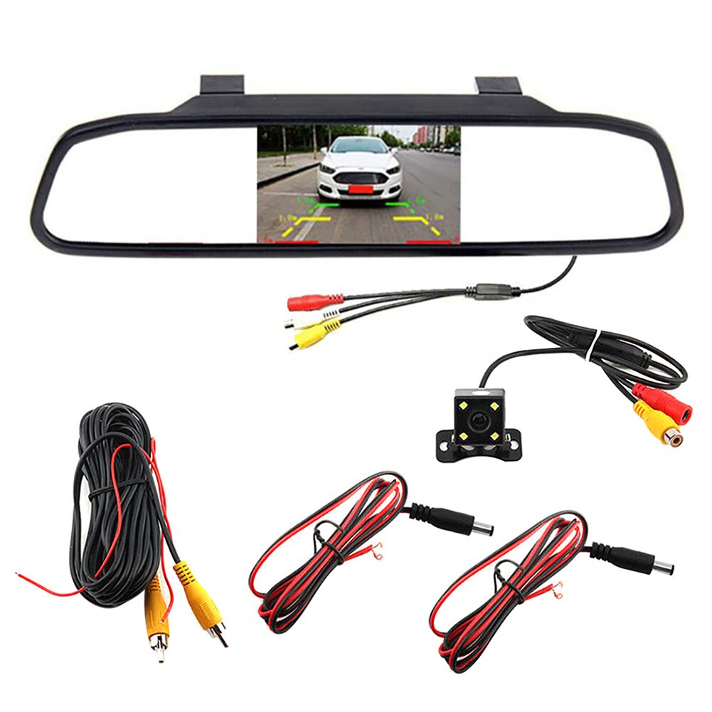 4.3 inch Car Mirror Monitor Auto Parking System with Waterproof Night Vision CCD Backup Rear View Camera Automobile Accessories:  mirror 4LEDcamera 