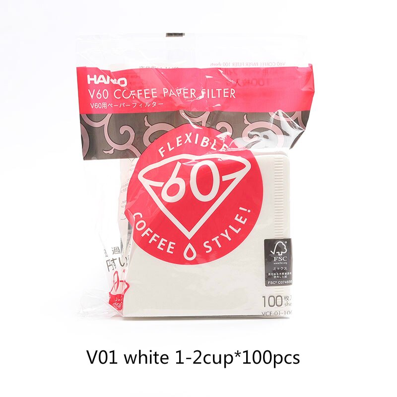Hario  v60 filterkaffe 01 02 tæller espressokaffe naturlige papirfiltre til 4 kopper barista dryp kaffefilter japan importeret: Hvid 1-2 kop -100 stk
