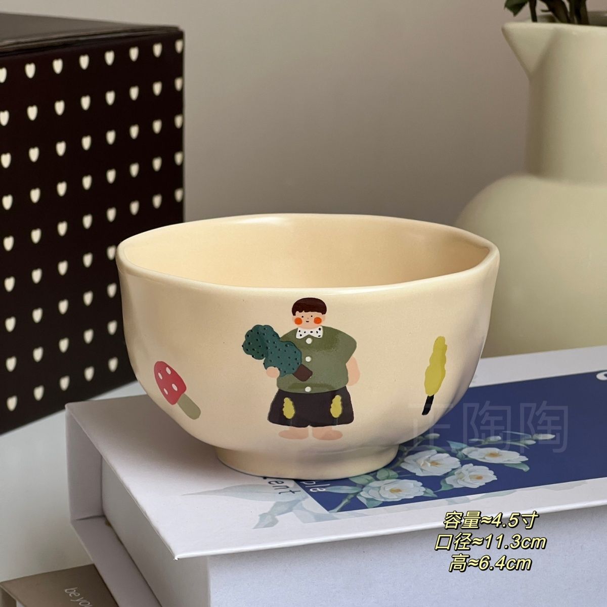 Cartoon kinderkom, schattige kom voor ouder en kind, huishoudelijk servies, hittebestendige keramische rijstkom, meisjesservies: Zwart