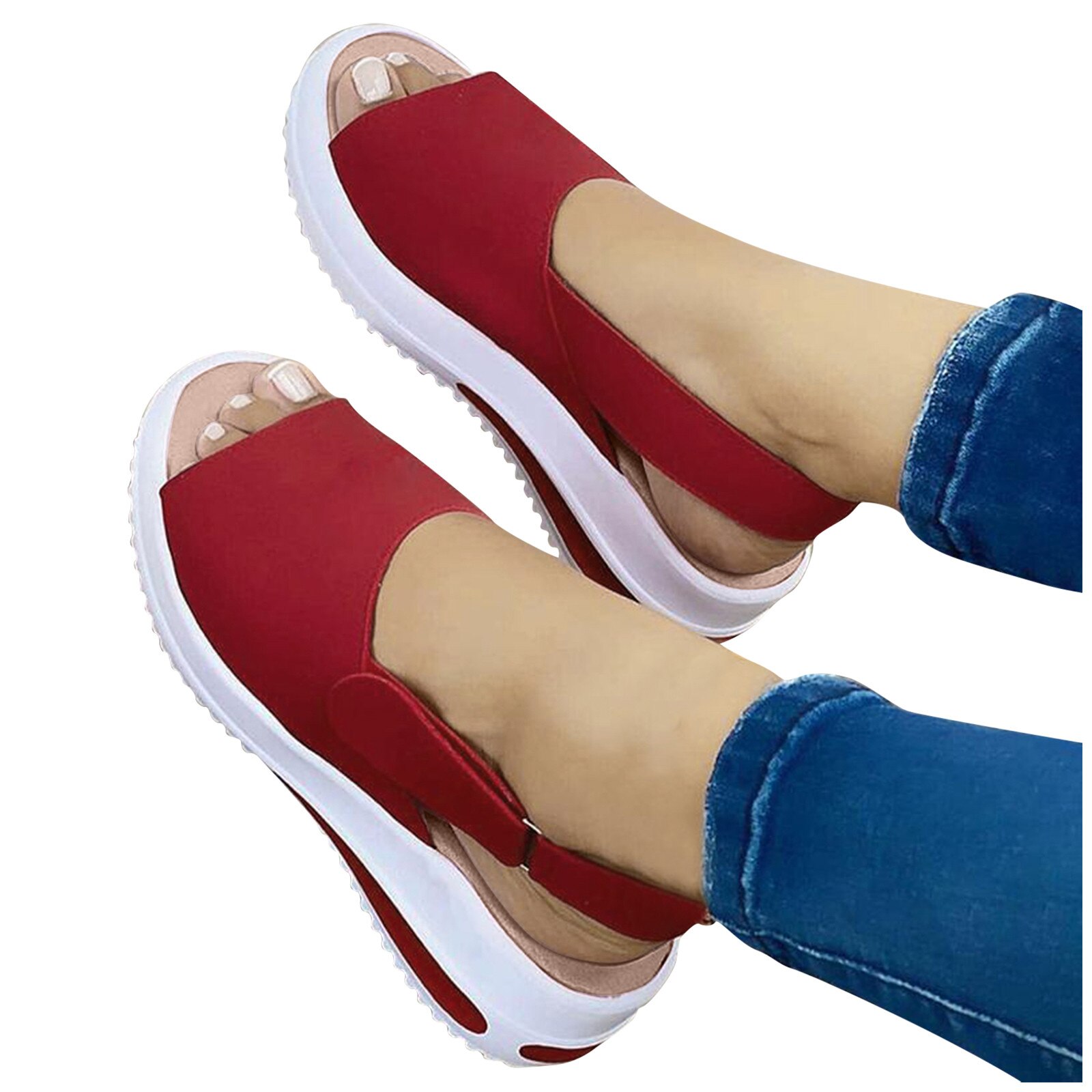 Vrouwen Casual Peep Toe Platforms Wiggen Strand Sandalen Sport Schoenen Dames Zomer Rome Hoge Hakken Sandalen Streetwear: Rood / 42