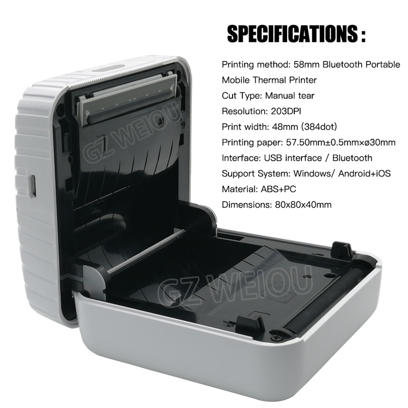 Peripage 58mm mini lomme trådløs printer bluetooth fotoprinter 4.0 til android ios mobiltelefon