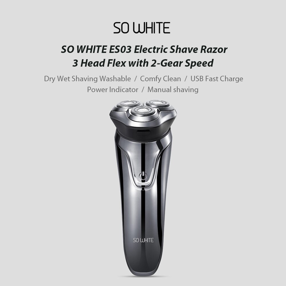 Rasoio da barba elettrico così bianco ES03 originale 3 testa rasatura a secco a umido modalità lavabile comodo pulito indicatore di carica rapida USB a 2 marce