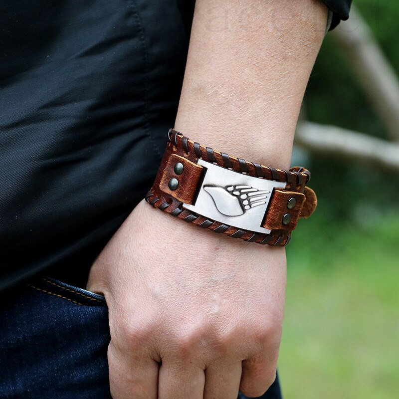 Trendy Wolf Klauw Totem Viking Armband Mannen Armband Mode Lederen Geweven Accessoires Partij Sieraden Hip Hop Sieraden