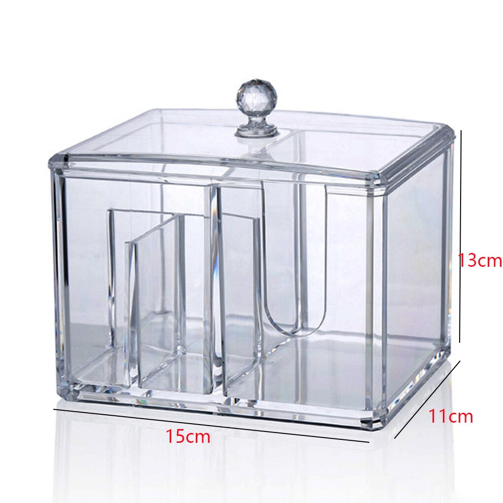 2 in 1 akryl bomullspinne makeup boks bærbar klar sminke beholder bomull pad holder kosmetikk oppbevaringsboks smykker organisator: 2 i 1 15 x 11 x 13cm