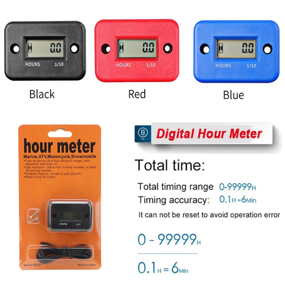 Digitaler Stundenzähler, LCD-Zähler für ATV, Motorrad, Instrumente, Uhren, Schneemobil, Benzin, Boot, Generator, Fahrrad, Autozubehör