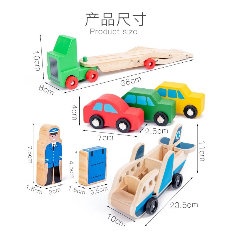 Wooden double-decker transporter car model truck cognitive loading and unloading toys