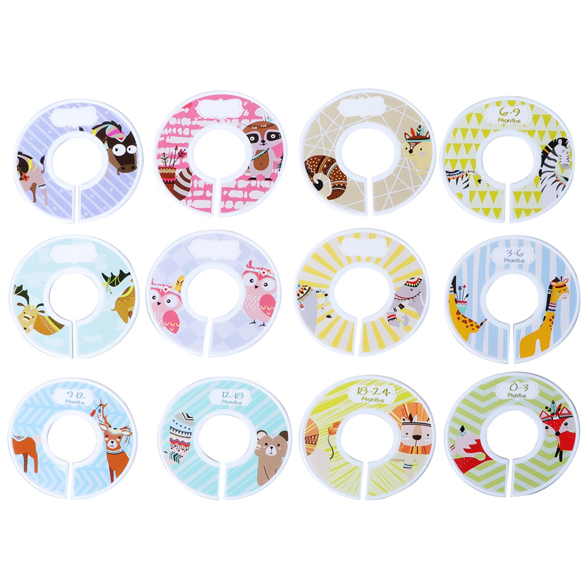 12 pièces diviseurs de taille de vêtements de bébé cercle de cintre de vêtements en plastique rond pour garde-robe centre commercial