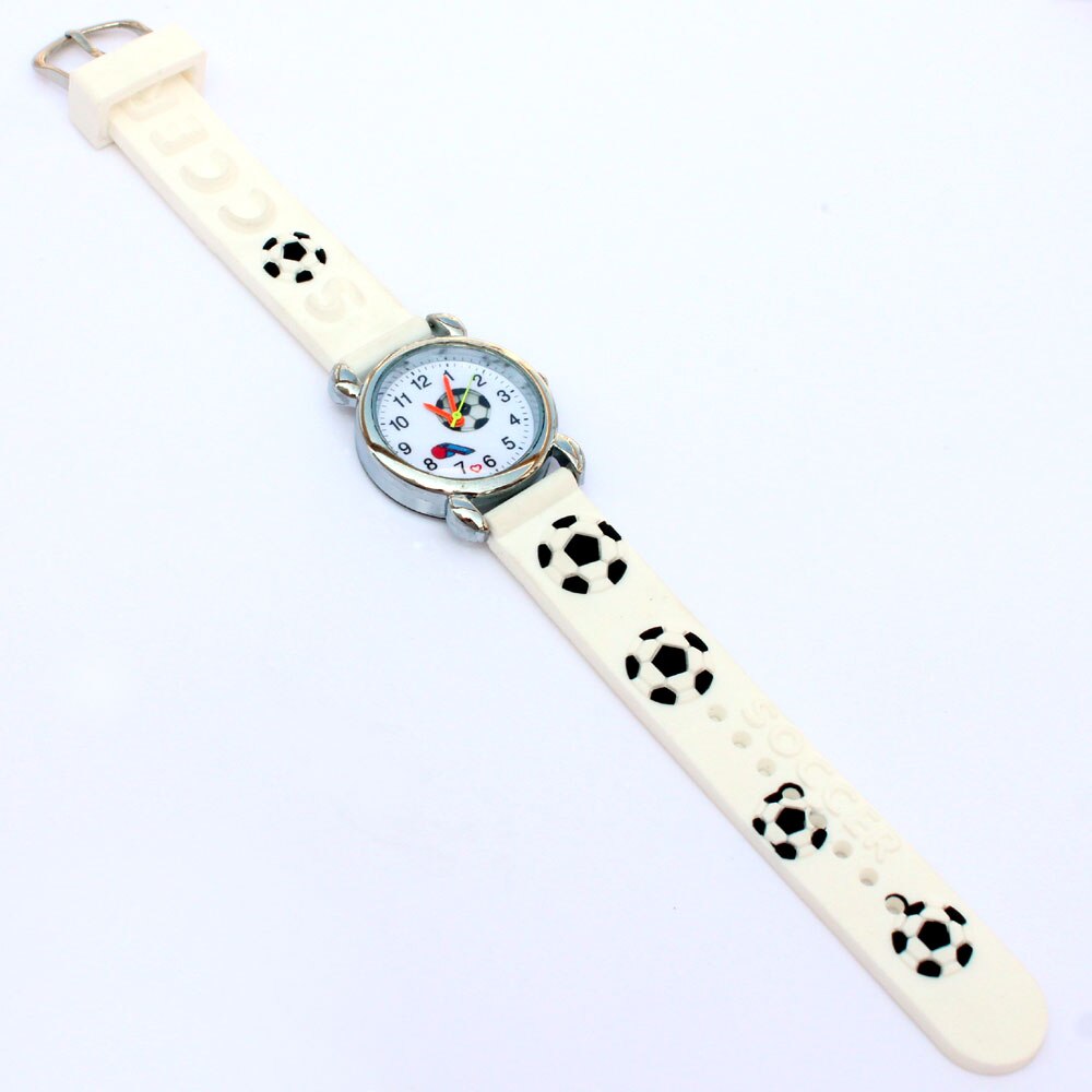 Populaire 3D Horloge Sport Voetbal Stijl Siliconen Band Kinderen Quartz Horloge Jongen Horloge Meisjes Horloge Cartoon Analoge Horloge: White