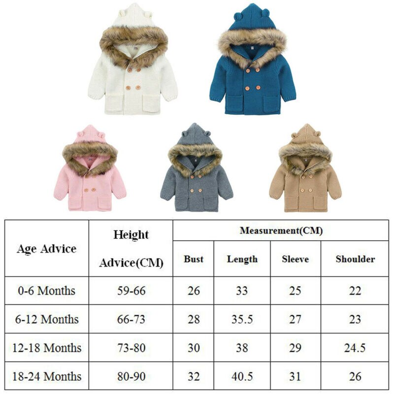 Mode Baby Trui Jas Leuke Bontkraag Dier Hooded Breien Baby Jas Herfst Winter Warm Kleding Voor Baby meisje Jongen
