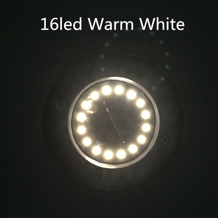 Zonne-grondverlichting, 16 led-zonnetuinverlichting, waterdichte buitenverlichting voor in de grond, op zonne-energie werkende schijfverlichting voor in de tuin, gazonlamp: Warm wit / 8- pack
