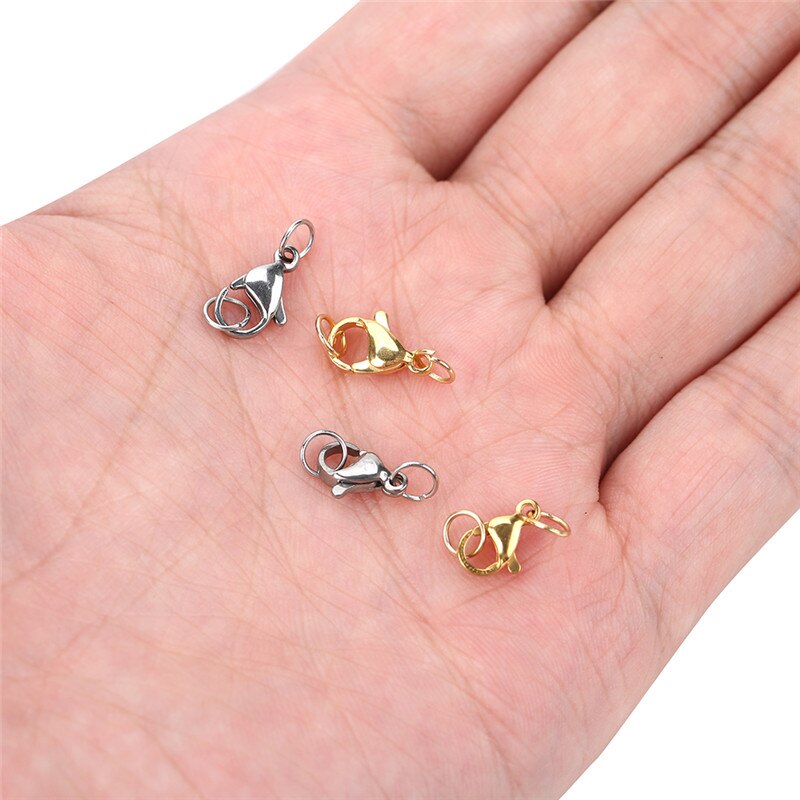 20Pcs 10Mm 12Mm Rvs Kreeft Sluitingen Haken Voor Ketting Armband Goud Kleur Connectors Fit Diy Sieraden maken Levert