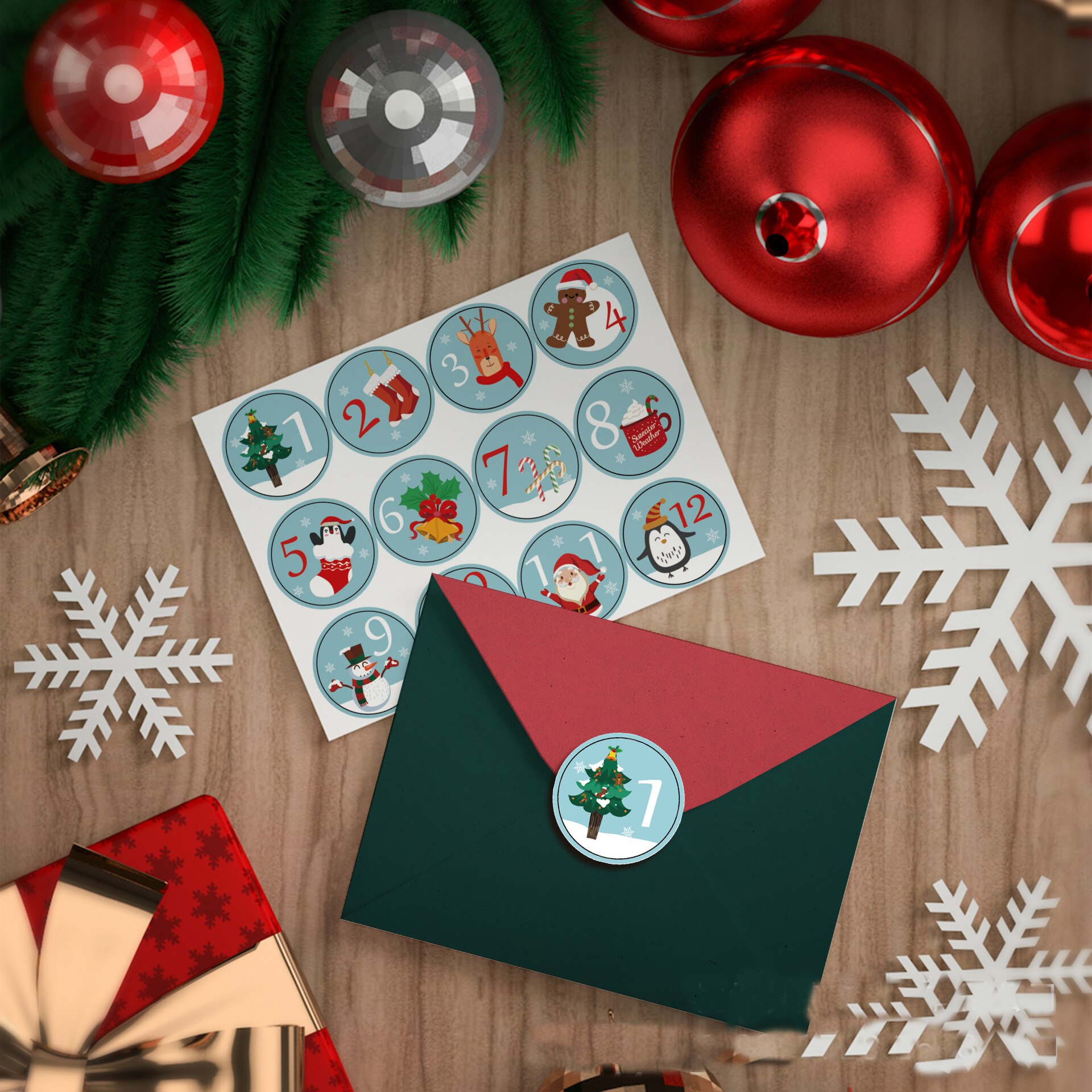 24 stk/sæt glædelig jul adventskalender nummer papirklistermærke kage sliksæl klistermærker gør det selv emballage etiketter juledekor