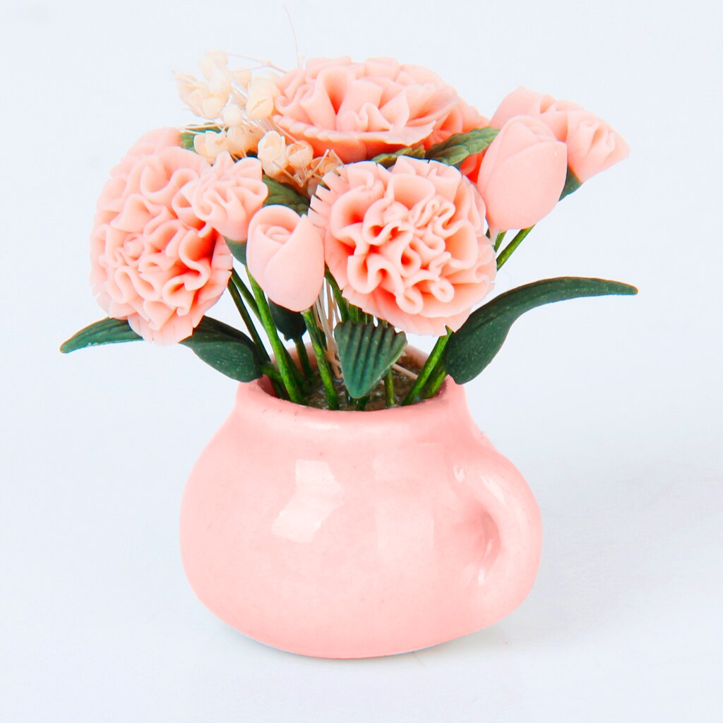 1/2 Scale Dolls House Miniature Clay Carnation Flower Plant in Ceramic Pot