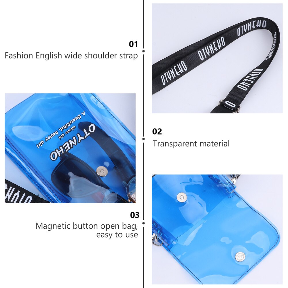 PVC Transparent Mini Cross-Body Mobile Phone Bag Colorful Jelly Bag for Women Lady Girl (Black)