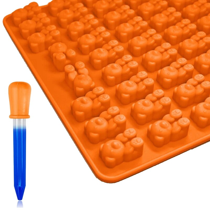 53 håligheter färgglada silikon björn gummy godis mögel med 4 dropper för diy godis, gelé, kaka, choklad, is  -4 pack