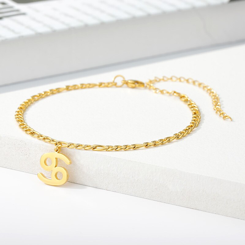 Bracelets de cheville zodiaque pour femme Constellation bijoux verseau poissons bélier Taurus lettre bracelets de cheville meilleur ami noel: HJ113G-7-Cancer