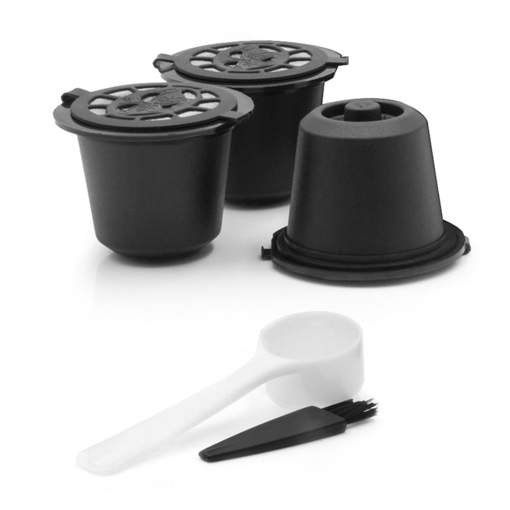 1/3Pcs Koffie Capsule Hervulbare Herbruikbare Herbruikbare Hervulbare Nespresso Machine Capsule Plastic Filter Cups Lepel Borstel: 38x38mm 02