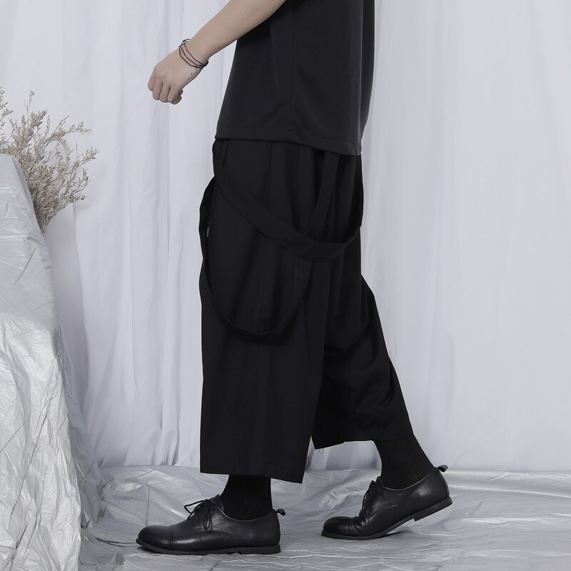 Yamamoto-pantalon neuf points, Original, pantalon à jambes larges, tendance, beau, ample et bretelles, pantalons décontractés